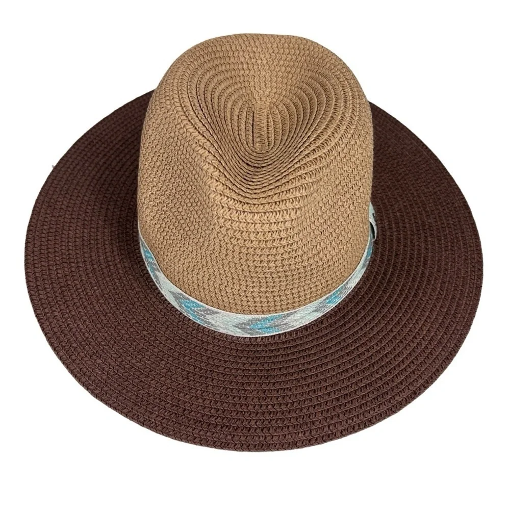 EDDIE BAUER ombre Panama Straw Hat 3” Brim two tone brown